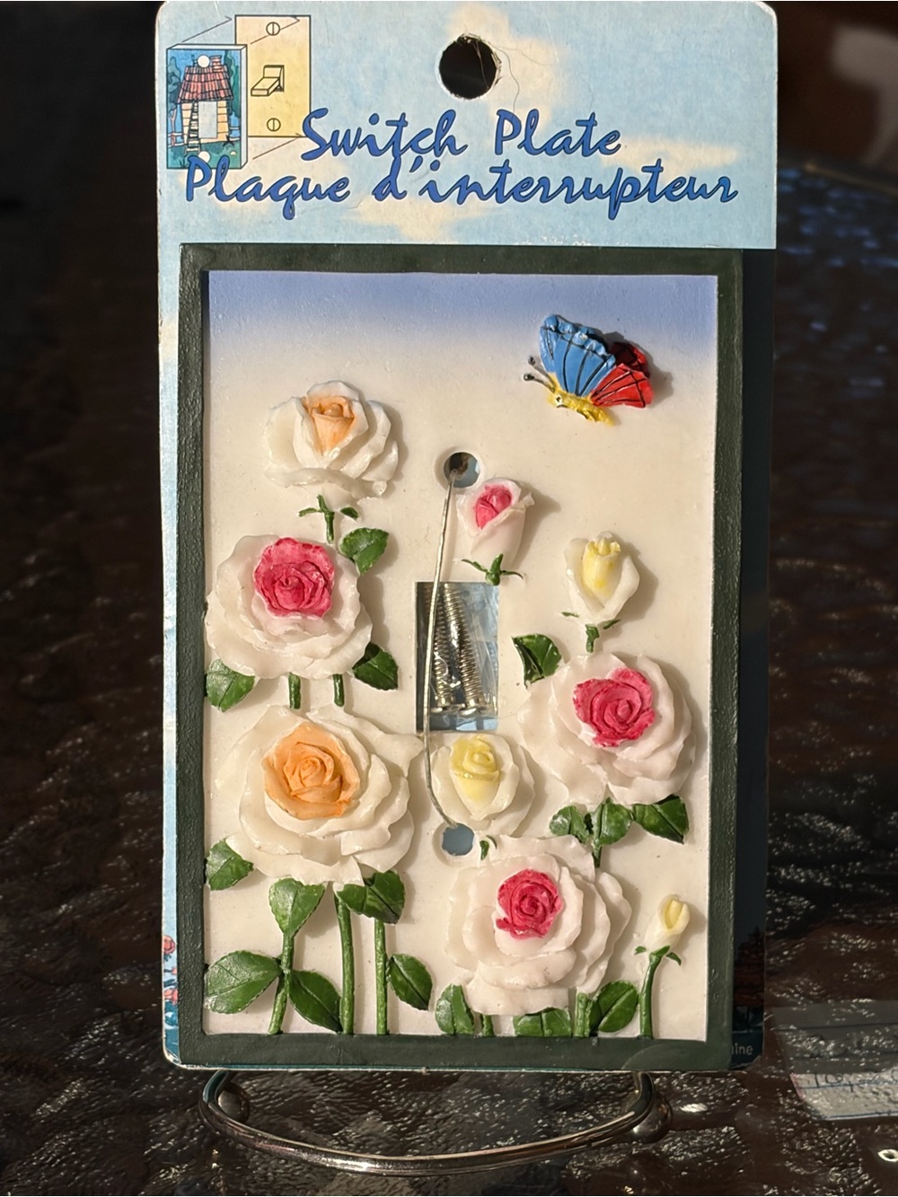 Vintage Floral Rose & Butterfly Switch Plate - White, Pink, Yellow